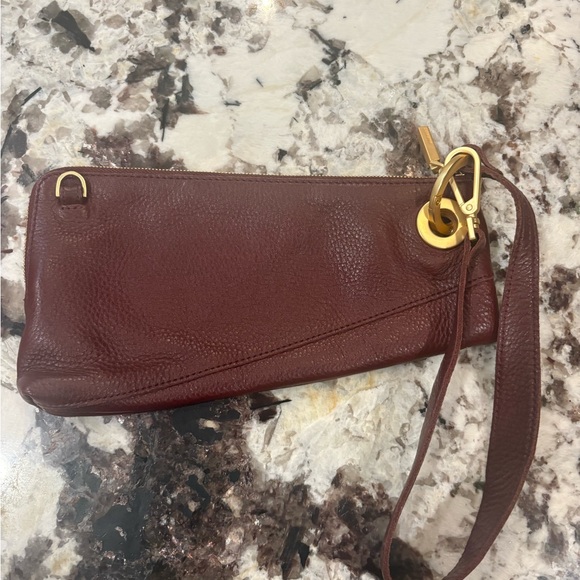 Hammitt Cherrywood Nash Pochette-  Leather Wristlet with Gold Accents - Picture 2 of 3